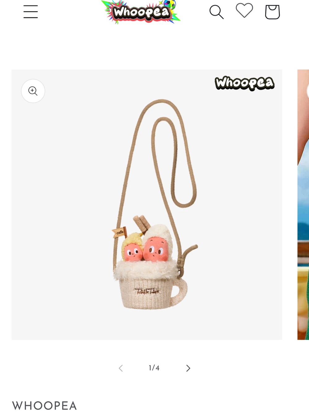 Whoopea Plush Mug Crossbody Bag in Cream with Pink Faces
